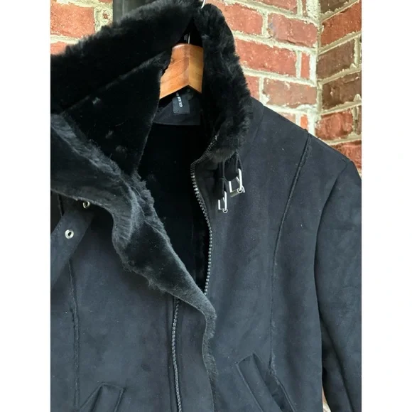 NWOT Club Monaco Woman’s Shearling Aviator Jacket In BlackSize XS